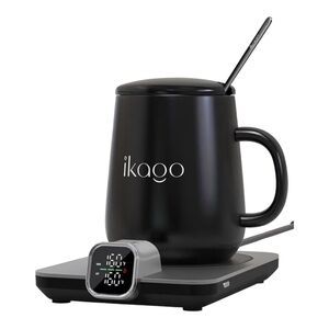 iKago Heat Coaster Pro Coffee Mug Warmer Set, Smart Heated Mug, Black, 15oz, New